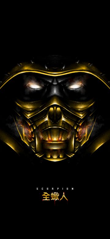 Scorpion, Mortal Kombat, Artwork, Black background, AMOLED, 5K