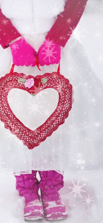 Valentine, Girl, Red heart, Love heart, Romantic, Valentine's Day, Girly, Snow, Winter, 5K, February