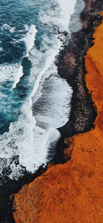 Coastline, Aerial view, Birds eye view, Sea waves, Cliffed coast, Snæfellsnesvegur, Iceland, Landscape, Scenic, 5K