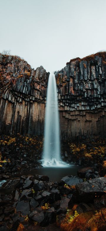 Svartifoss waterfall, Skaftafell, Vatnajökull National Park, Iceland, Water Stream, Rocks, Landscape, Tourist attraction, Scenery, 5K