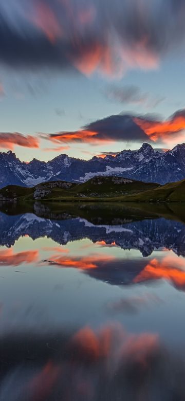 Lacs de Fenêtre, Mirror Lake, Mountain range, Reflection, Sunset, Afterglow, Long exposure, Landscape, Scenery, 5K