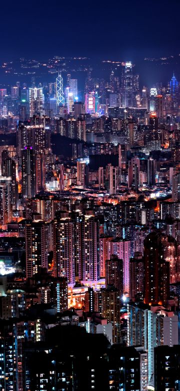 Hong Kong City Skyline, Cityscape, City lights, Night time, Skyscrapers, 5K