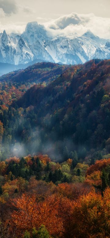 Alps mountains, Autumn, Snow covered, Mountain range, Europe, Cloudy, Landscape, Scenery, Daytime, 5K