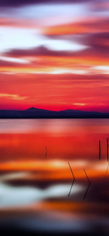 Sunset, Lake, Reflection, Beautiful, Long exposure, Landscape, Scenery, 5K