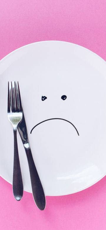 Empty Plate, Sad, Fork, Pink background, Hunger, Utensils, 5K