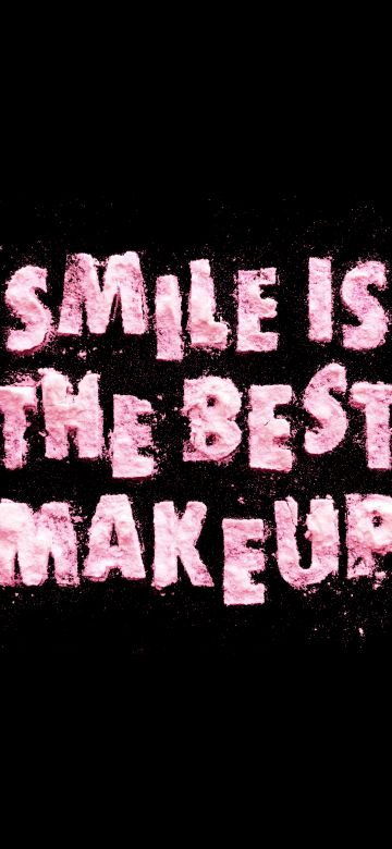 Smile, Makeup, Girly, Typography, Black background, Baby pink, 5K, Pink text