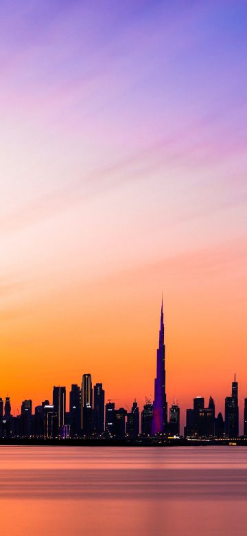 Dubai City, Burj Khalifa, Skyline, Silhouette, Cityscape, Dusk, Sunset, Long exposure, Skyscrapers