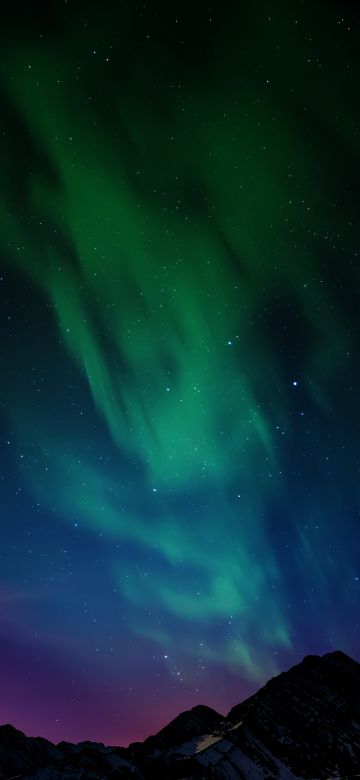 Aurora Borealis, Scenic, Northern Lights, Mountain range, Night time, Starry sky, Landscape, 5K