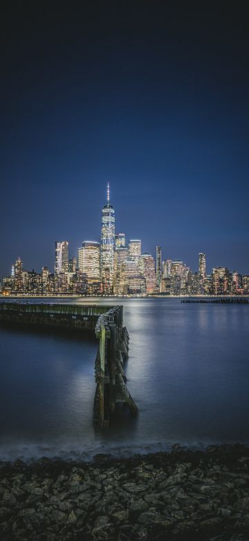 Hudson River Waterfront Walkway, Jersey City, Cityscape, Night, City lights, New Jersey, USA