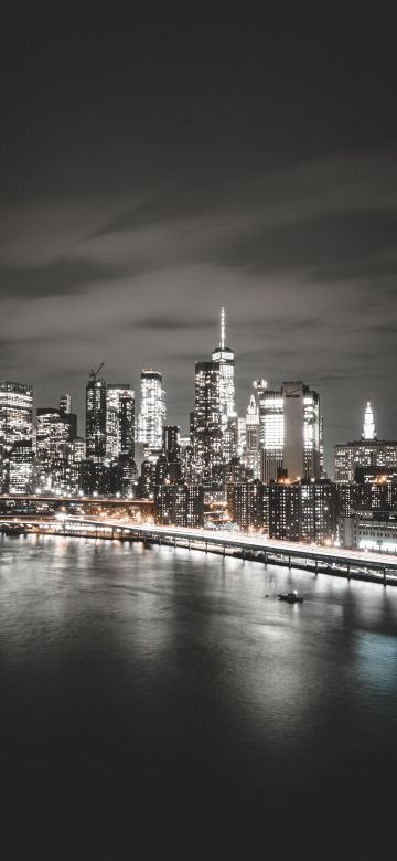 Manhattan Bridge, Brooklyn, Cityscape, Night, City lights, New York City, USA