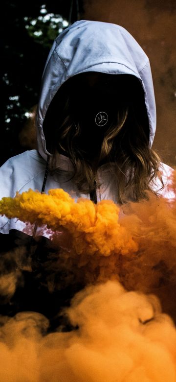 Person in Mask, Girl, Orange Smoke, Hoodie, Anonymous, Smoke Grenade, 5K