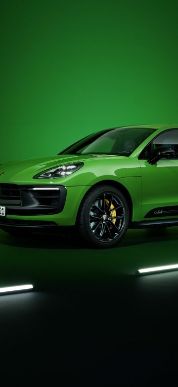 Porsche Macan GTS, Sport Package, 2021, Dark background, Neon, Green, 5K