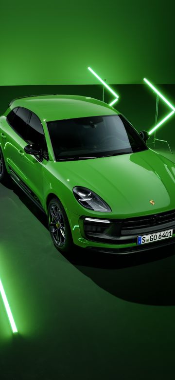 Porsche Macan GTS, Sport Package, 2021, Dark background, Neon, Green, 5K