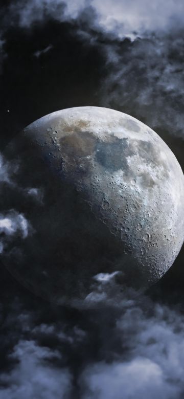 Moon, Lunar craters, Clouds, Astrophotography, Night, Dark, HDR