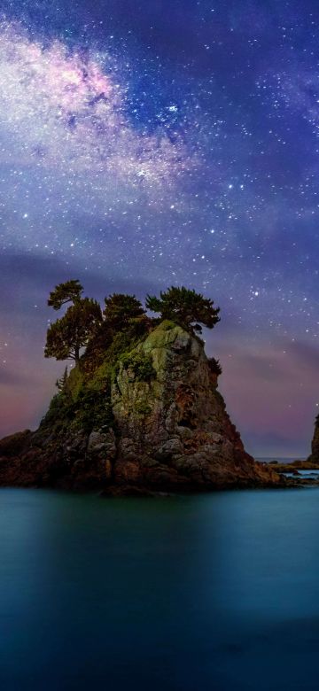 Minokake Rock, Milky Way, Dawn, Night, Sunset, Izu Peninsula, Shizuoka, Japan, 5K