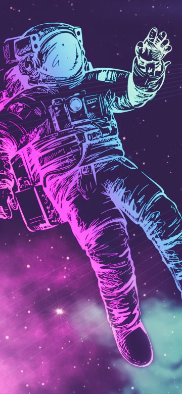 Astronaut, Neon, Space suit, Stars, Light, 5K