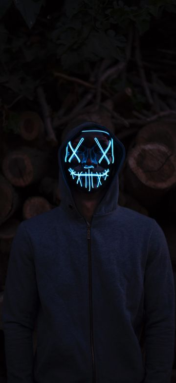 Man, LED mask, Anonymous, Dark background