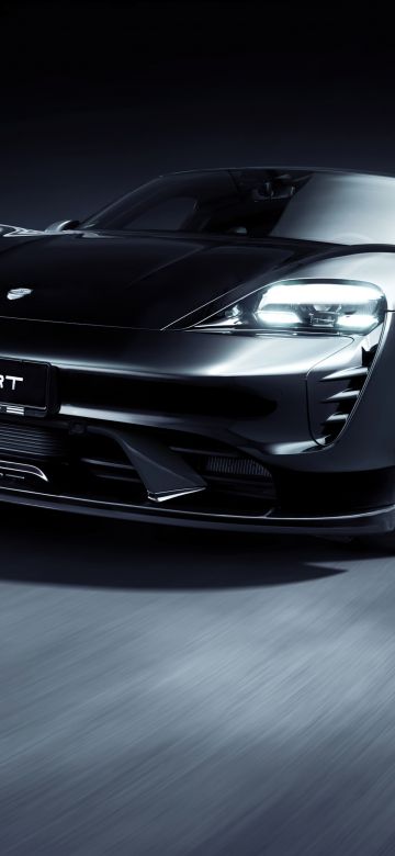 TechArt Porsche Taycan Aerokit, Carbon Fiber, Black cars, Dark background, 2021