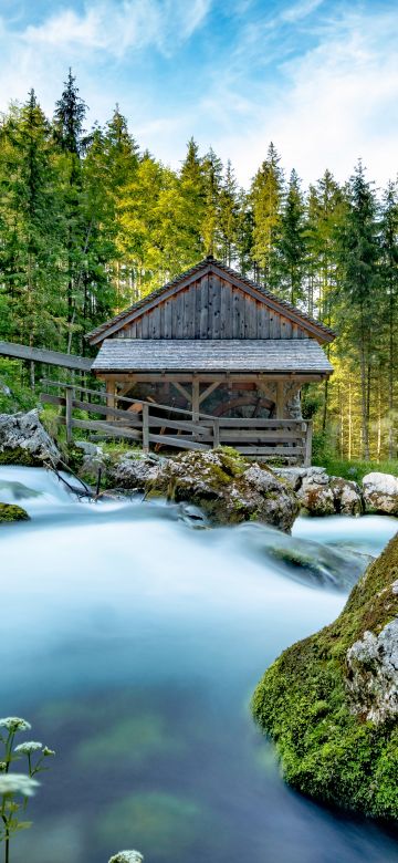 Gollinger Mill, Panoramic, Austria, Flowing Water, Gollinger Wasserfall, Famous Place, Forest, Greenery, Landscape, Green Moss, 5K, 8K