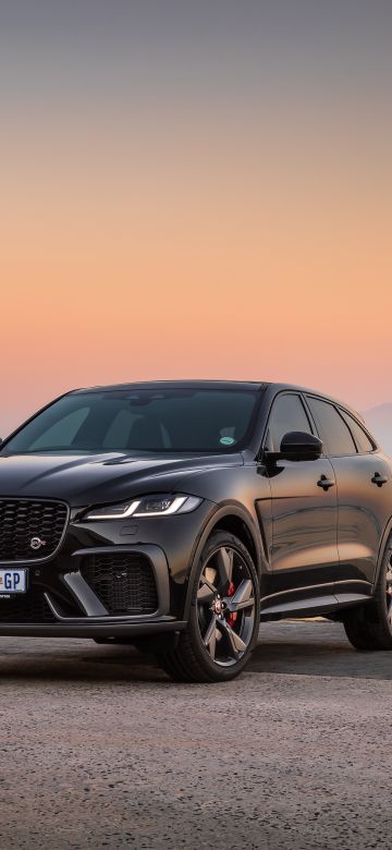 Jaguar F-Pace SVR, Luxury SUV, 2021, Beach, 2021, 5K, Sunset