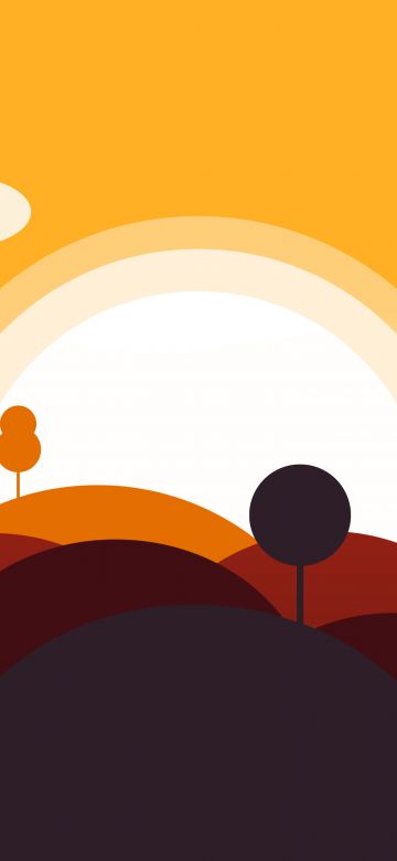 Vector Landscape, Digital Art, Sun, Clouds, Rolling hills, Flat, 2D, 5K, Simple