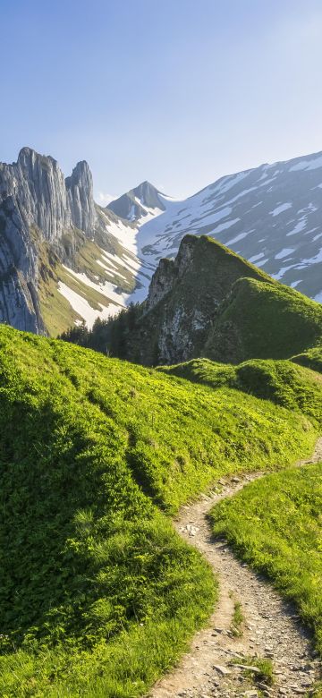 Appenzell Alps, Switzerland, Mountain range, Glacier mountains, Snow covered, Hiking trail, Landscape, Scenery, Daytime, 5K