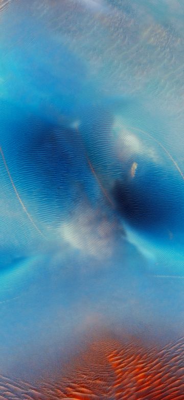 iOS 9, Desert, Blue, Waves, Retina, Sand Dunes, Aerial view, 5K