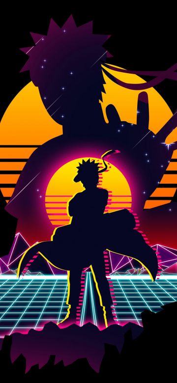 Naruto Uzumaki, Retro, Black background, AMOLED, Minimal art, Silhouette, Naruto, 5K