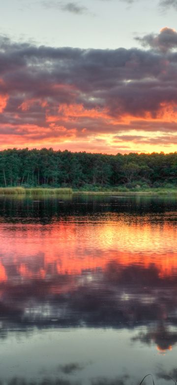 Huntington Beach State Park, North Carolina, Sunset, Cloudy Sky, Body of Water, Reflection, Evening sky, Dusk, Landscape, Scenery, 5K