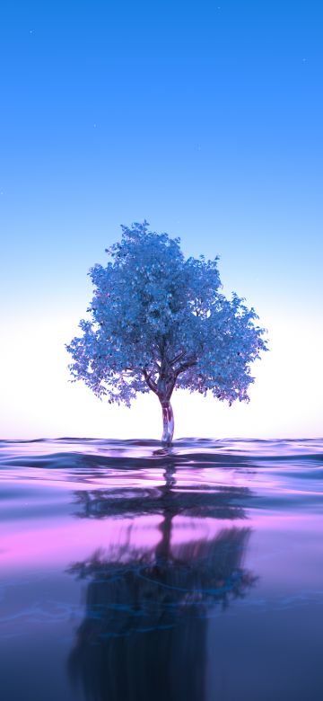 Tree, Neon, Body of Water, Reflection, Clear sky, Pink, Blue