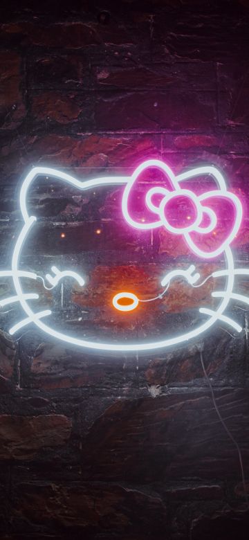 Hello Kitty, Neon sign, Cute cartoon, Glowing, Dark background, Night, Neon, 5K, Aesthetic, Dark aesthetic