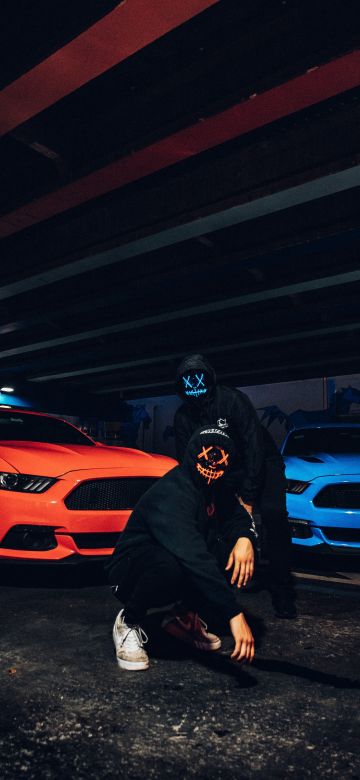 Ford Mustang, LED masks, Person, Hoodie, Anonymous, Black Hoodie, Dark