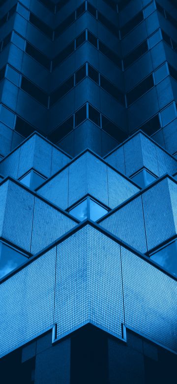 Modern architecture, Building, Office, Geometric, Blue background, Symmetric