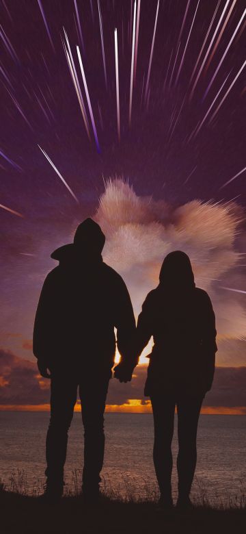 Couple, Date night, Silhouette, Romantic, Night, Star Trails, Hands together, Lovers