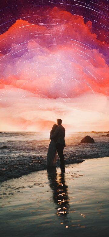 Couple, Beach, Romantic, Together, Star Trails, Surreal, Seascape, Dream