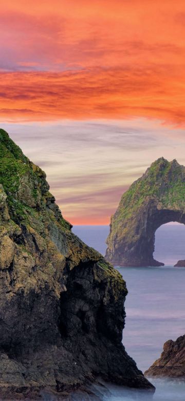 Mack Arch Rock, Rock formations, Pacific coast, Coastline, Oregon, USA, Rocks, Ocean, Sunrise, 5K