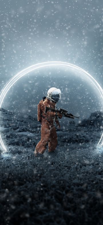 Astronaut, Creative, Space suit, Snow, Orange, Illustration, Photo Manipulation