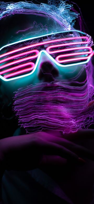 Woman face, Light paint, Dark background, Neon Glasses, Creative, Long exposure, 5K