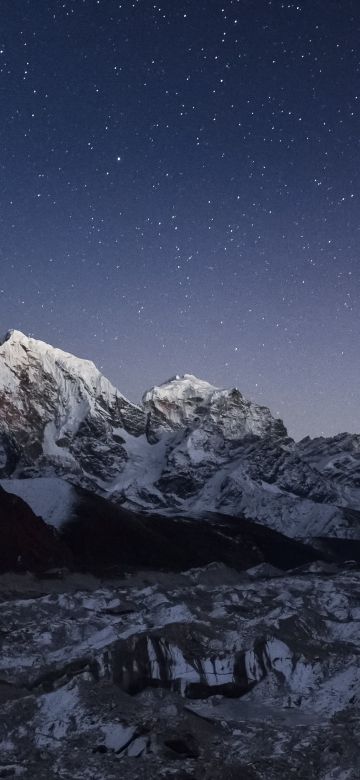 Mount Cholatse, Ngozumpa glacier, Nepal, Himalayas, Gokyo valley, Snow covered, Starry sky, Mountain Peak, Landscape, 5K