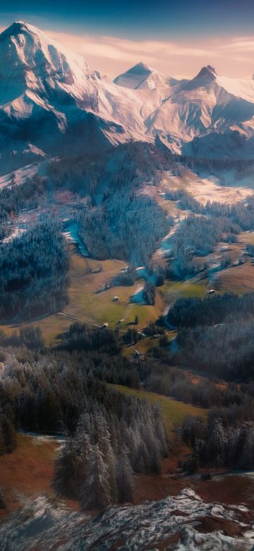 Swiss Alps, Winterscape, Snow mountains, Adelboden, Switzerland, Morning sun, Sun light, Landscape, Scenery, 5K