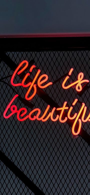 Life Is Beautiful, Neon typography, Night, Neon sign, 5K