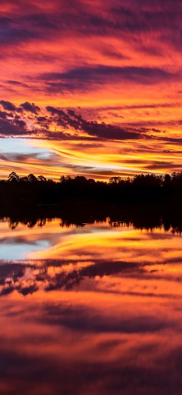 Sunset, Lake, Reflections, Landscape, Scenic, Silhouette, Dusk, 5K