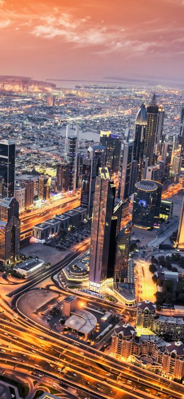 Dubai, Aerial view, Cityscape, Skyline, Sheikh Zayed Road, Long exposure, 5K