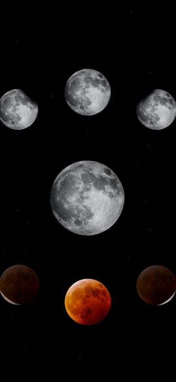 Lunar Eclipse, Outer space, Full moon, Astronomy, Black background, Pattern