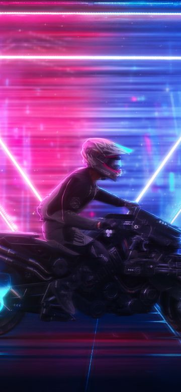 Cyberpunk 2077, Neon art, Neon Lights, Triangles, Game Art, Fast bikes, Cover Art