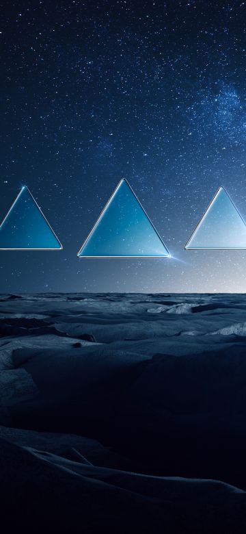 Winter, Cold, Starry sky, Triangles, Blue, Dark, Night, Fusion, Landscape