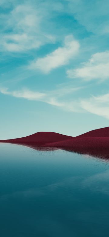 Lone tree, Lake, Dry fields, Clear sky, Reflections, Landscape, Summer, Fusion