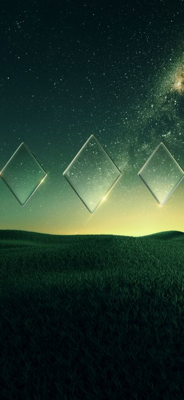 Starry sky, Sunset, Nebula, Green, Landscape, Fusion, Diamond shapes, Illusion