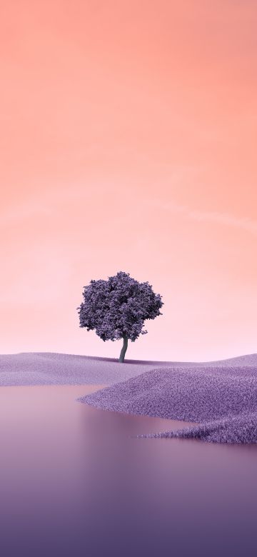 Lone tree, Surreal, Landscape, Spring, Lake, Digital composition, Purple aesthetic