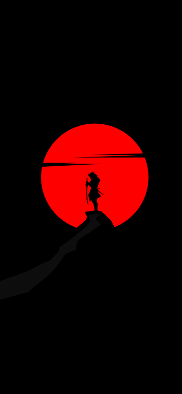 Samurai, Katana, Warrior, Immortal, Sun, Silhouette, Black background, AMOLED, Simple